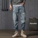 Men'S Heavy Duty Washed Vintage Patch Ripped Jeans_viptrois.com