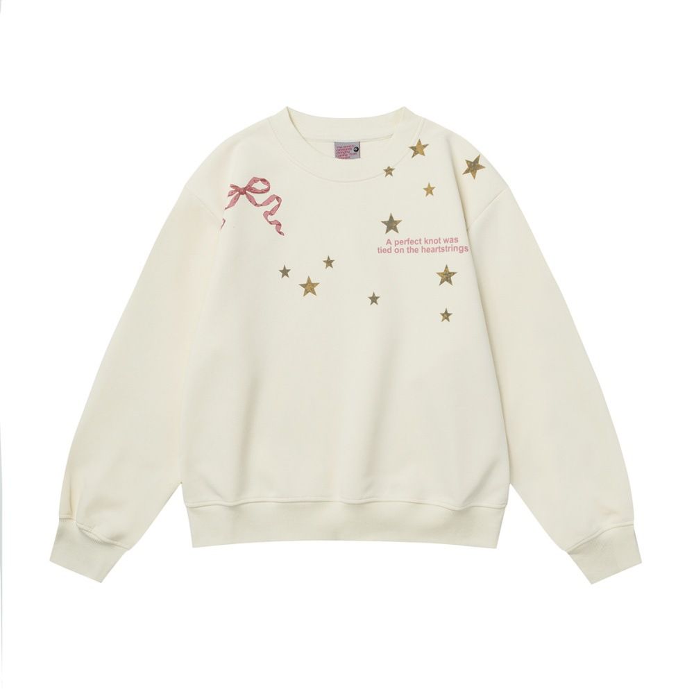 Street Fashion Brand Vibe Bowknot Star Print Crew Neck Sweatshirt Men Loose Casual Spring Autumn Pullover Sportswear_viptrois.com