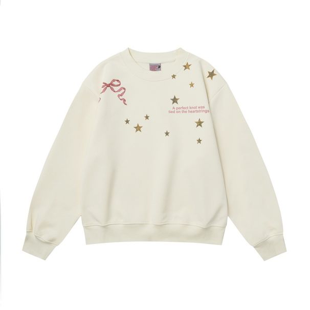 Street Fashion Brand Vibe Bowknot Star Print Crew Neck Sweatshirt Men Loose Casual Spring Autumn Pullover Sportswear_viptrois.com