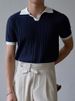 British Retro Jacquard Knit Polo Shirt - Men's V-Neck Business Casual Shirt With Elastic Slim Fit (Summer Collection)_viptrois.com