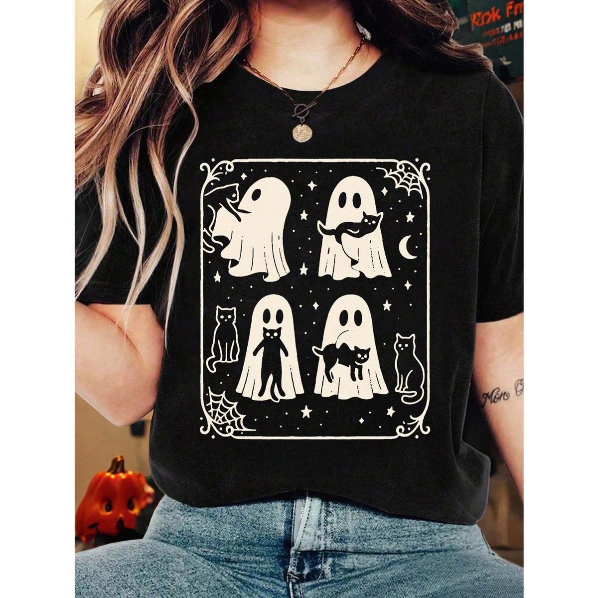 Camiseta Casual Cuello Redondo Para Mujeres Halloween Ajuste De Tela_viptrois.com