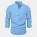 2023 European Fashion Solid Standing Neck Casual Long sleeved Cotton Linen Men's Trendy Shirt_viptrois.com