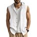 Men's Casual Sleeveless Vest Shirt American Style Solid Color Breathable Loose Top Summer Linen Hooded V Neck Long Sleeve_viptrois.com