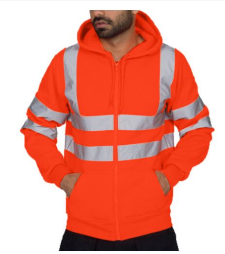 Men's Clothing Reflective Strip Sanitation Work Clothes Plus Velvet Hooded Top Outdoor Sweatshirt_viptrois.com