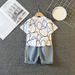 Mother & Kids New Summer Children's Suit, Boy's Round Neck T-Shirt Suit, Korean Style Children's Clothing, Baby Girl Short-Sleeved Two-Piece Set_viptrois.com