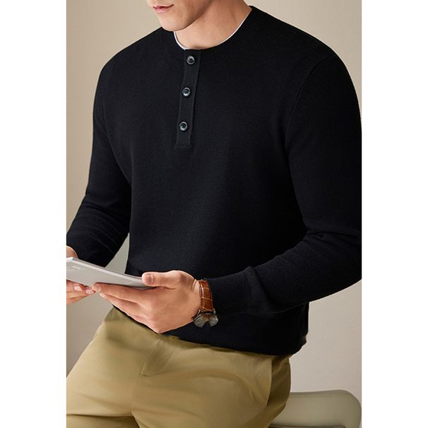 "Men's Henley Collar Knit Sweater – Lightweight Business Casual Pullover For Autumn & Winter"_viptrois.com