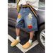 Men's Clothing Creative Fries Towel Embroidered Denim Shorts Men's Summer Retro Wide Leg Straight Loose Trendy Brand Seven Point Pants_viptrois.com