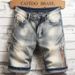 Men's Clothing Retro Distressed Denim Shorts Men's Trendy Brand Ins Motorcycle Washed Casual Stretch Shorts Zipper Decorated Shorts_viptrois.com