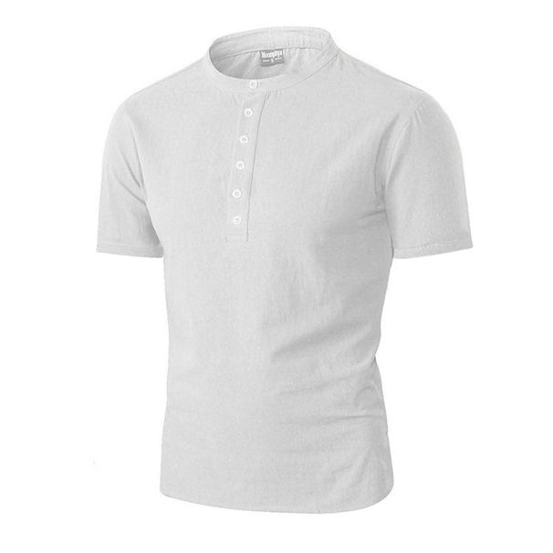 Men's Clothing Summer Fashion Stand Up Collar Solid Color Short Sleeved Slim T Shirt Chest Button Top_viptrois.com