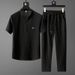 Men's Clothing New Thin Casual Sports Suit Men's Summer High End V Neck Embroidery Slim Short Sleeved Two Piece Suit_viptrois.com