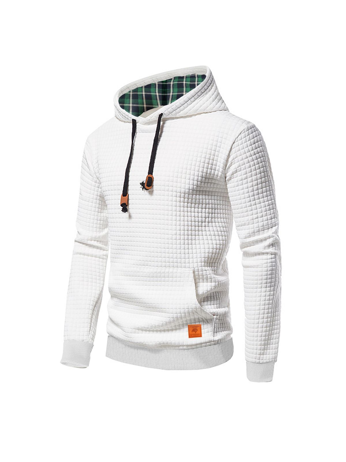 Men's Casual Jacquard Pullover Hoodie – Relaxed Fit, Plaid Pattern, Long Sleeve Sweatshirt (Polyester, Spring & Fall Essential)_viptrois.com