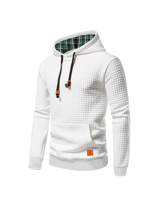 Men's Casual Jacquard Pullover Hoodie – Relaxed Fit, Plaid Pattern, Long Sleeve Sweatshirt (Polyester, Spring & Fall Essential)_viptrois.com