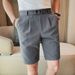 Men's Summer Slim Fit 5-Inch Dress Shorts – Subtle Pinstripe Luxury Casual Trousers (Breathable Polyester, Micro-Stretch, British-Inspired Tailoring)_viptrois.com