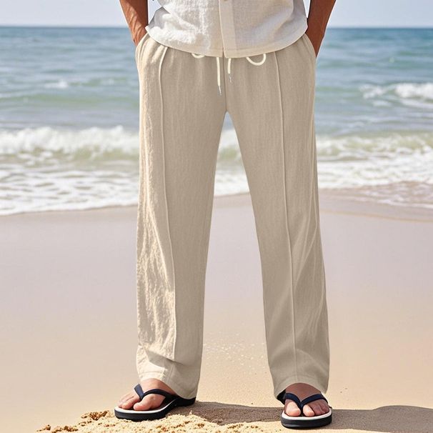 Men's Linen Wide Leg Pants Breathable Loose Sports Straight Casual Trousers American Style For Summer Autumn_viptrois.com