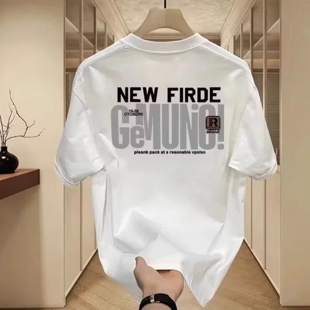 Men's Clothing Summer New Letter Print Cotton Round Neck Short Sleeve Men's Trendy Loose Casual Half Sleeve Versatile Couple Tops_viptrois.com