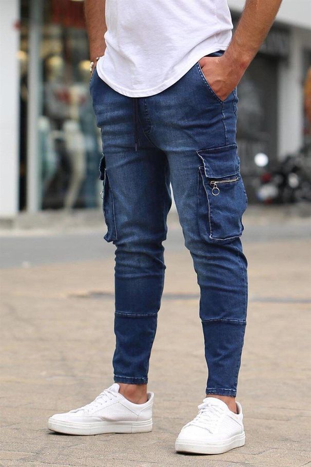 2022 European And American Men's Multi-Pocket Stretch With Zipper Decoration Workwear Jeans New Style_viptrois.com