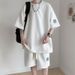 Men's Sports Suit High-End Waffle Texture T-Shirt Shorts Two-Piece Loose Casual Fashion Summer Outfit Trend_viptrois.com