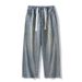 Men's Vintage Washed Denim Jeans – Relaxed Straight Fit | Retro High-Waisted Wide Leg Pants For Casual Streetwear_viptrois.com