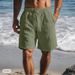 Men's Clothing New Cotton And Linen Shorts Drawstring Elastic Waist Straight Leg Solid Color Breathable Daily Beach Five Point Casual Shorts_viptrois.com