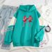 2024 Spring And Autumn Color Block High-End Bowknot New Cool Internet Celebrity Long Sleeve Sweatshirt_viptrois.com