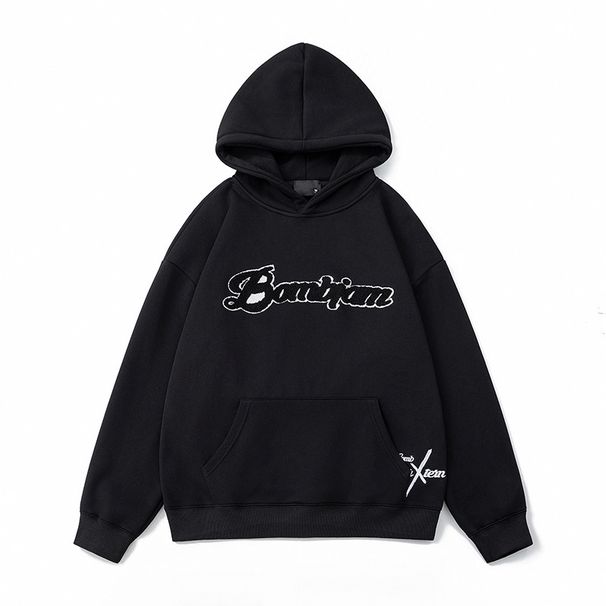 Heavyweight Hoodie – Oversized Pullover Sweatshirt With Embroidered Toweling Fabric (Unisex, M-XXL, Black/Cream)_viptrois.com