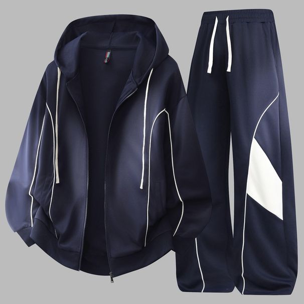 Youth Trendy Hooded Sweatshirt & Jogger Set For Men - Casual Loose Fit Sportswear For Spring & Autumn (Black/Heather Grey/Navy Blue)_viptrois.com