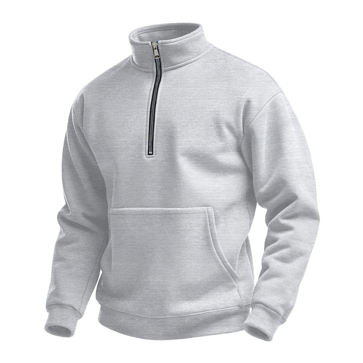 Men's Clothing Waffle Knit Half-Zip High Neck Sweatshirt - Long Sleeve Casual Pullover For Autumn (Black/White/Khaki/Light Gray/Navy Blue)_viptrois.com