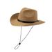 Windproof Wide Brim Straw Hat - Adjustable Rope Belt Sun Protection Hat For Beach Travel_viptrois.com