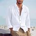 Men's Long Sleeved Shirt Solid Color Cotton Linen Blend Turn Down Collar Casual Loose Fit Versatile Cardigan Top_viptrois.com