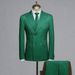 Men's Slim Fit Double-Breasted Stripe Suit Set - Modern Business & Wedding Blazer With Side Vents, Acetate Blend_viptrois.com