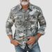 Men's Clothing Men's Printed Lapel Long Sleeved Loose Shirt Multi Pocket Casual Men's Work Shirt_viptrois.com