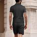 New Men's Solid Color Jacquard Shirt Casual Short Sleeve Shorts Two-piece Set_viptrois.com