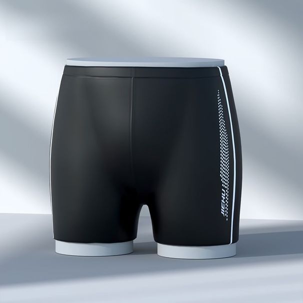 Swimming Trunks Men's Three-piece Suit Quick-drying Flat-angle Large-size Hot Spring Swimming Equipment 2201 Black Pants + 2201 Black Cloth Hat_viptrois.com