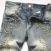 Punk Blue Slim Elastic Orange Patch Youth Straight Flared Men's Jeans_viptrois.com