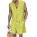 Men's Clothing V Neck Sleeveless Casual Vest Vest High Waist Wide Leg Shorts Suit_viptrois.com