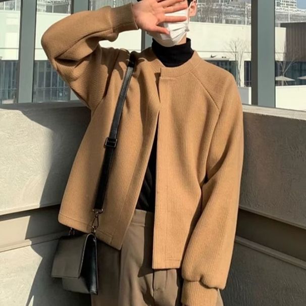 Autumn and winter round neck sweater men's loose retro versatile casual simple comfortable knitted cardigan jacket_viptrois.com