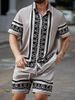 Men's Clothing Men's Striped Casual Digital Printing Suit Short Sleeved Shirt Men's Beach Pants Suit_viptrois.com