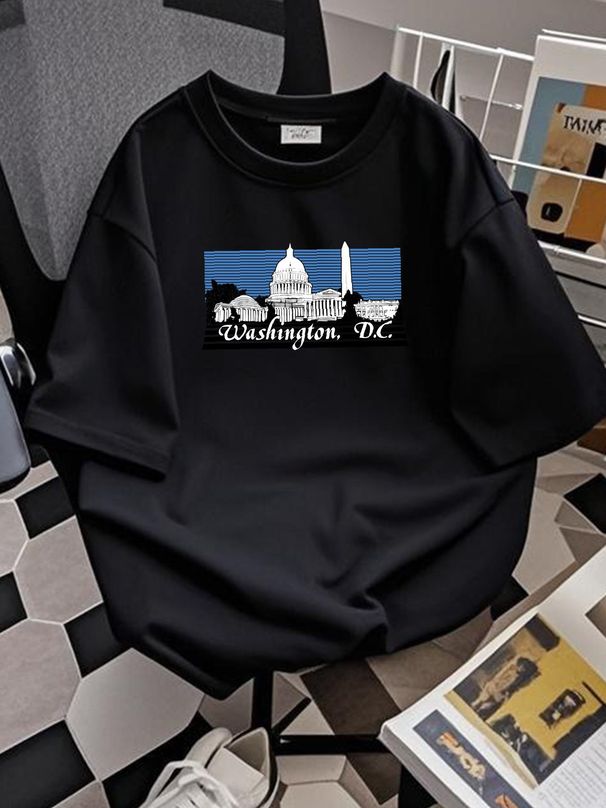 80s Washington D C US Monuments T Shirt Large Breathable Casual Summer Fashion Stretched Designer Clothes Homme Unisex Versatile Graphic_viptrois.com