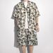 Men's Clothing Ice Silk Drape Floral Shirt Loose Casual Five-point Suit_viptrois.com