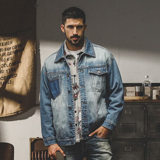 Men's Clothing American Classic Retro Denim Jacket Men's Autumn And Winter Style Washed Distressed Loose Trendy Casual Men's Work Jacket_viptrois.com