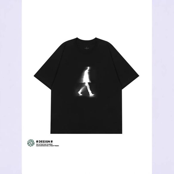 Unisex Heavyweight Pure Cotton T-Shirt Short Sleeved Unique Design High Street Style Loose Fit Blurry Image Print_viptrois.com