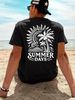 Herren Baumwoll Rundhals Kurzarm T-Shirt, Sommer Wellen Palmen Druck Design, Casual Strandurlaub Stil Kurzarm Für Den Täglichen Tragen_viptrois.com