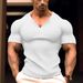 Men's Summer Sports Fitness Casual Solid Color V-Neck Short Sleeve T-Shirt_viptrois.com