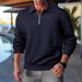 Men's Retro Jacquard Polo Sweatshirt - Heavyweight Half-Zip Lapel Collar Long Sleeve Top, Vintage Autumn Streetwear (Black/White/Grey/Khaki/Navy)_viptrois.com