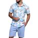 Men's Summer Vacation Trendy 3D Printing Hawaiian Men's Short Sleeved Shirt Shorts Suit_viptrois.com