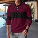 Men’s Long Sleeve Waffle Knit Polo Shirt – Color-Block Collar, Button-Up Casual T-Shirt (S-XXXL, Polyester Blend, Relaxed Fit, Machine Washable)_viptrois.com
