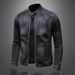 Men's Clothes Men's Stand Collar Dark Blue Motorcycle Vintage Zipper Denim Jacket Jacket Trend_viptrois.com
