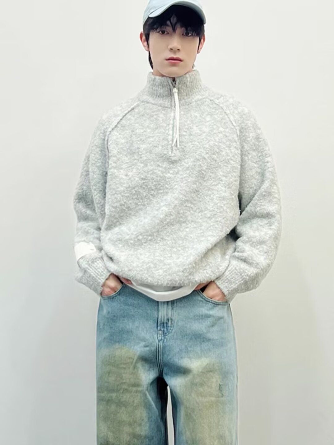 New circular yarn stand up collar zipper sweater with lazy and luxurious feel, winter knitted sweater, men's coat top_viptrois.com