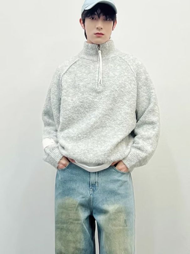 New circular yarn stand up collar zipper sweater with lazy and luxurious feel, winter knitted sweater, men's coat top_viptrois.com
