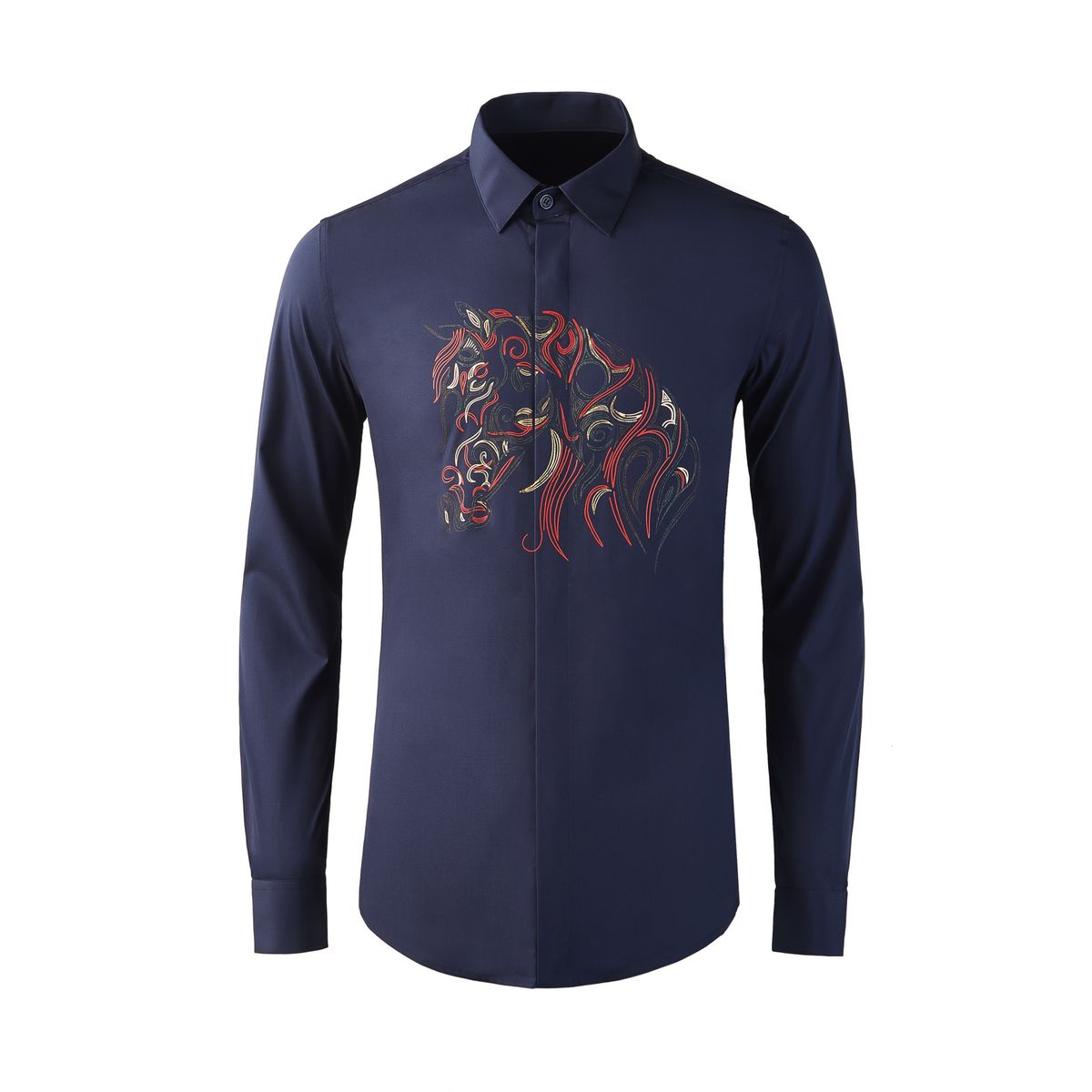 Men’s Printed Long-Sleeve Shirt – Fashion Cotton Blend, Slim Fit, Unique Trendy Style (White/Black/Navy/Color Blue)_viptrois.com